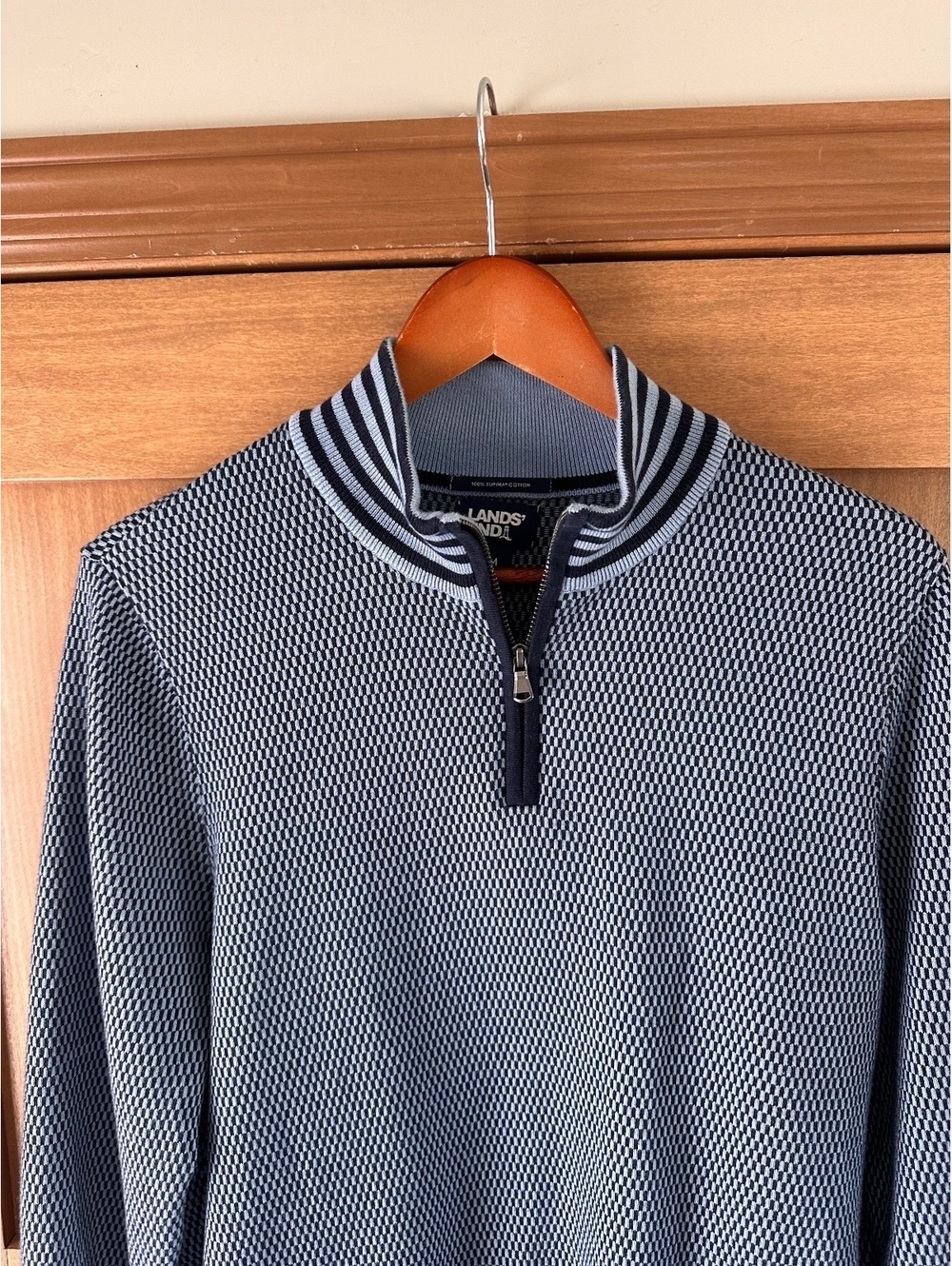 Lands’ End Men’s 100% Supima Cotton 1/4 Zip Polo Sweatshirt Blue size Medium - Picture 5 of 13